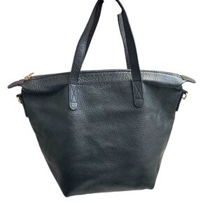 Cuyana black pebbled leather tote bag